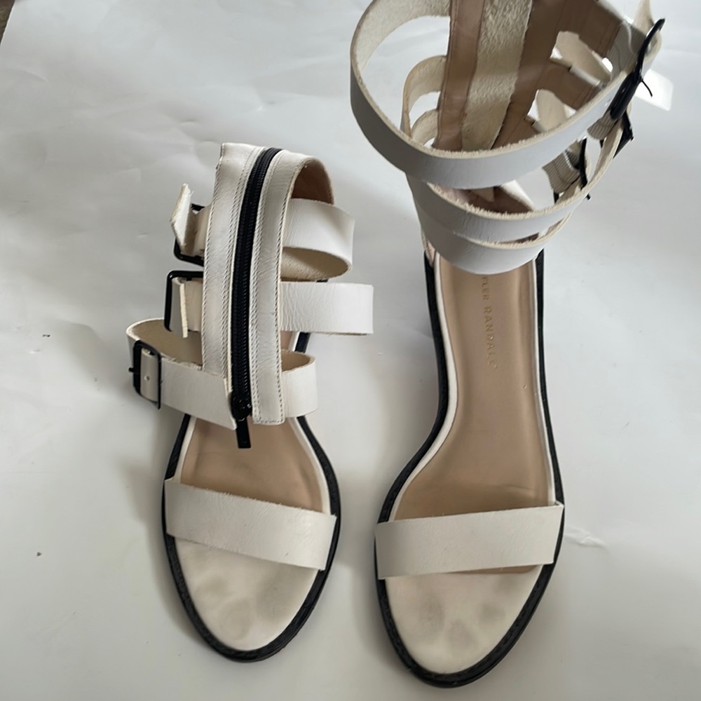 Loeffler Randall Maude Triple Strap Gladiator White Leather Sandals Size 8